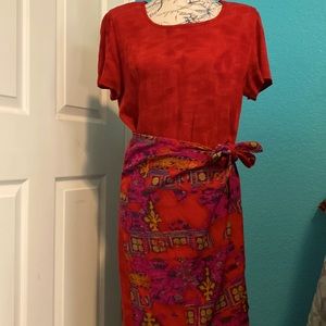 Jessica Howard Long Dark Red Printed Faux Wrap Dress